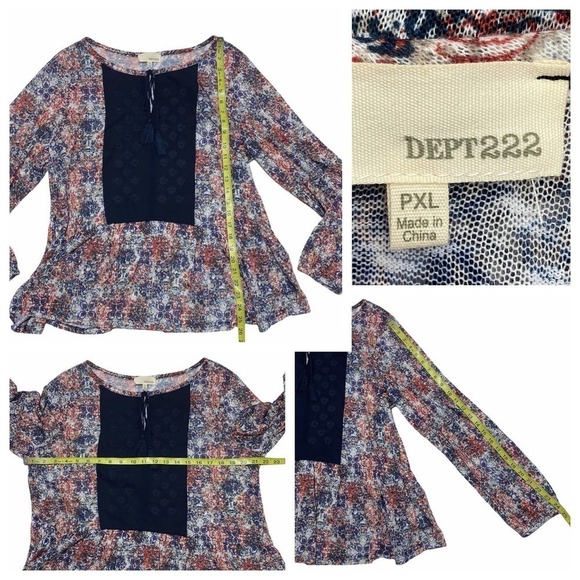 DEPT222 Floral Embroidered Tassel Tie L/S Blouse - Picture 12 of 12